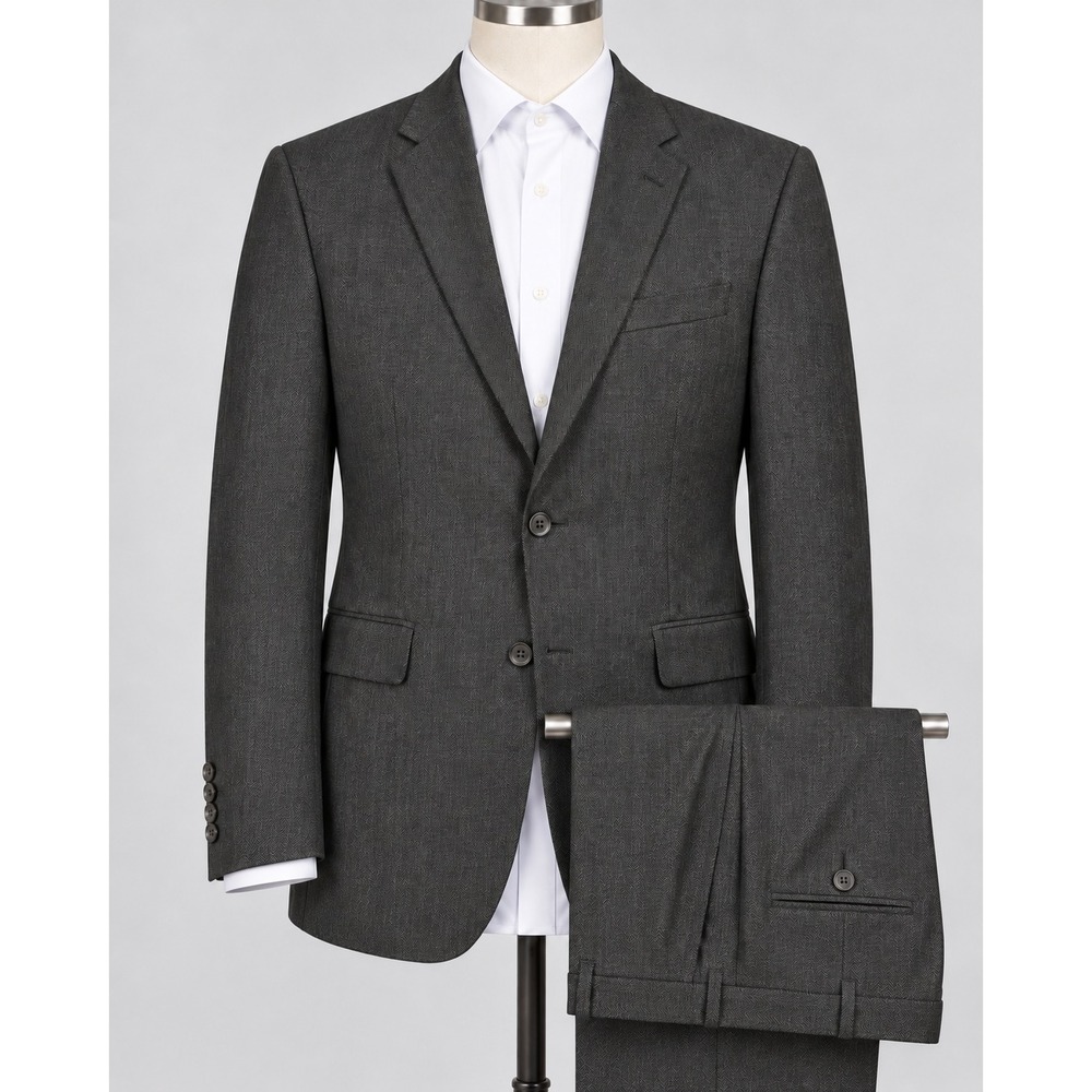 Jos. A. Bank 2-Piece Suit Mens 42L Tailored Fit 38x32 Wool Charcoal Herringbone
